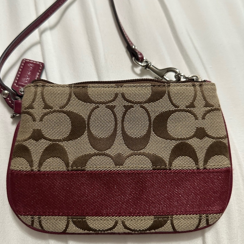 Coach Signature Brown and Red Wristlet